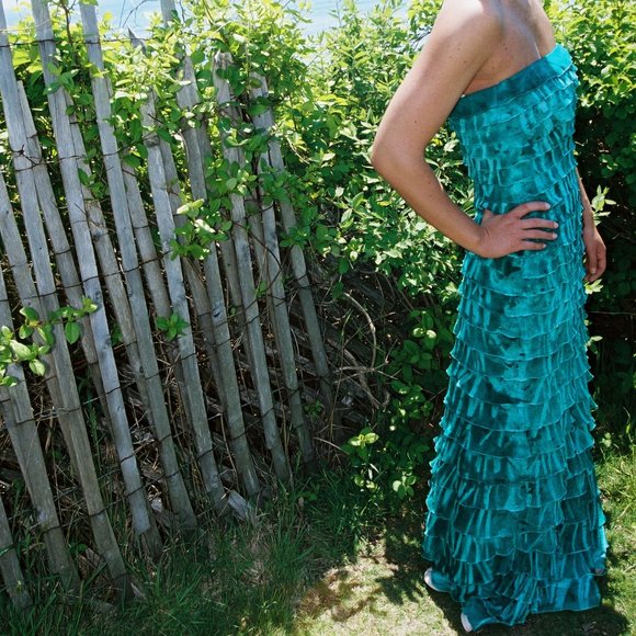 NEW Silk ruffle long Dress bridesmaid prom party beach purple blue M L 6 8 10 - Picture 2 of 3